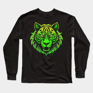 Tiger face neon green Long Sleeve T-Shirt
